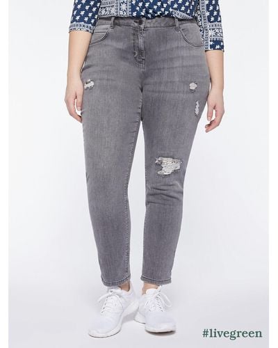 FIORELLA RUBINO Jeans slim girlfit con strappi e paillettes - Grigio