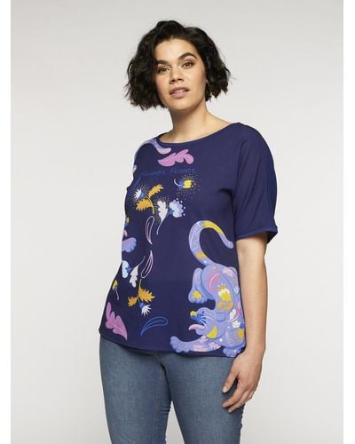 FIORELLA RUBINO T-shirt illustrata Flower Power - Blu