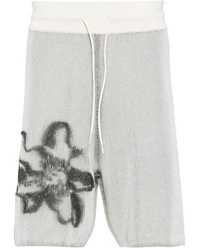 Y-3 Gfx Flower-jacquard Ribbed Shorts - Grey