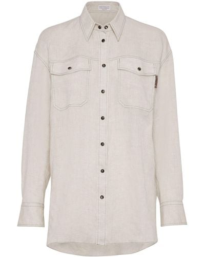 Brunello Cucinelli Long-sleeve Linen Shirt - Natural