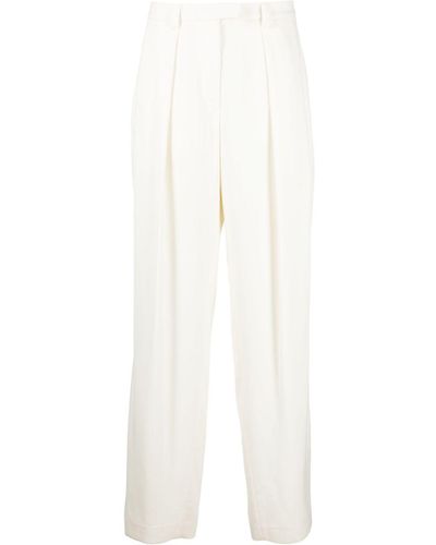 Brunello Cucinelli Viscose And Virgin Wool Gabardine Relaxed Slouchy Trousers With Monili - White