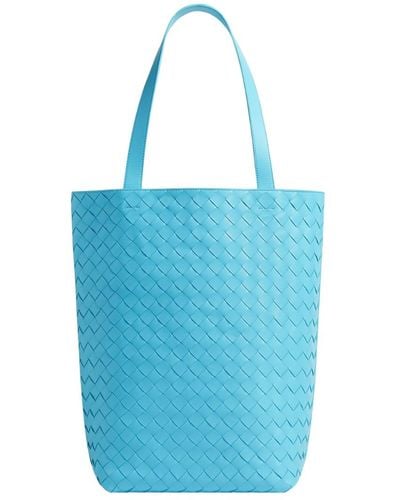 Bottega Veneta Tote Bag In Soft Intrecciato Leather. - Blue