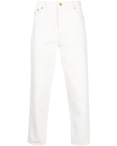 Brunello Cucinelli Logo-embroidered Tapered Cotton Jeans - White