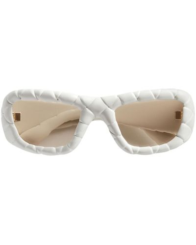 Bottega Veneta Intrecciato Rectangular Sunglasses - Natural