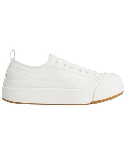 Bottega Veneta Canvas Lace-up Platform Sneaker. - White