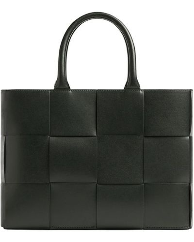 Bottega Veneta Tote Bag In Intreccio Leather With Adjustable And Detachable Strap - Black
