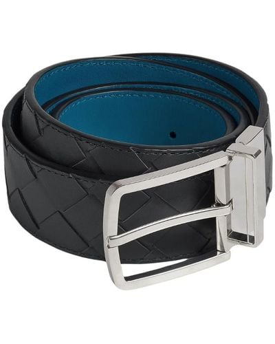 Bottega Veneta Reversible Intrecciato Calfskin Leather Belt - Blue