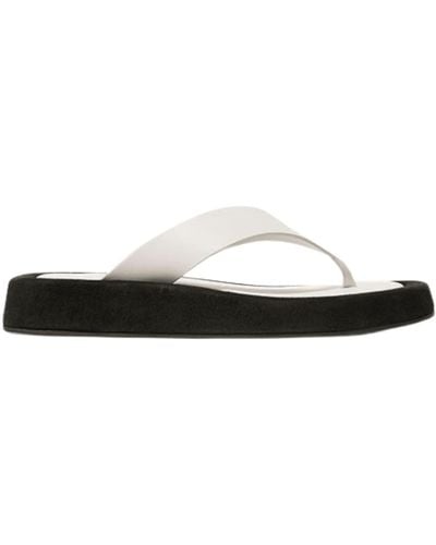 The Row Ginza Two-tone Leather And Suede Platform Flip Flops - White
