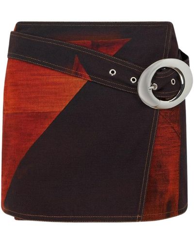 Louisa Ballou Mini Denim Wrap Skirt - Red