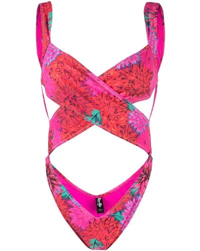 Reina Olga Exotica-print Crossover-straps One-piece - Pink