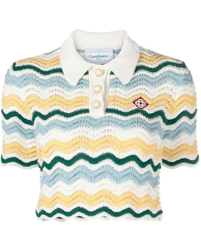 Casablancabrand Chevron-striped Crochet Polo Shirt - Gray