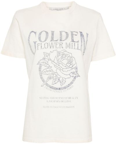 Golden Goose Distressed Logo-print Cotton T-shirt - White