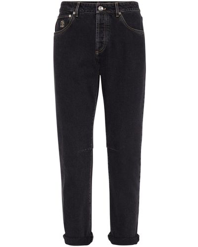 Brunello Cucinelli Logo-patch Cotton Tapered Jeans - Blue