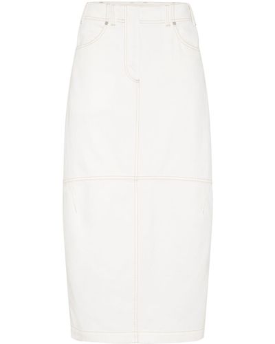 Brunello Cucinelli High-waisted Denim Midi Skirt - White