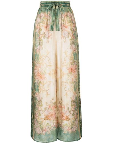 Zimmermann August Wide-leg Relaxed-fit Silk Trousers - Green