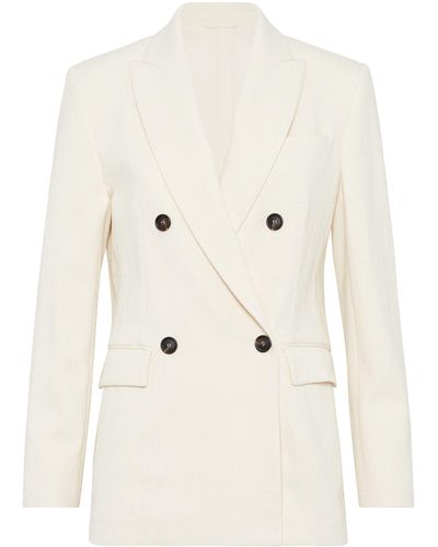 Brunello Cucinelli Double-breasted Wool Blazer - Natural