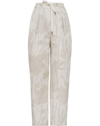 Brunello Cucinelli Floral-jacquard Linen Tapered Pants - White