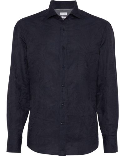 Brunello Cucinelli Patterned-jacquard Long-sleeve Shirt - Blue