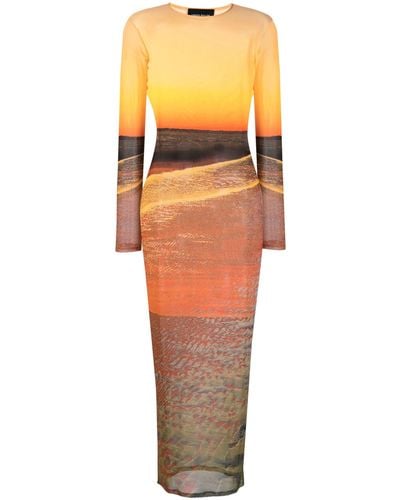 Louisa Ballou High Tide Mesh Maxi Dress - Orange