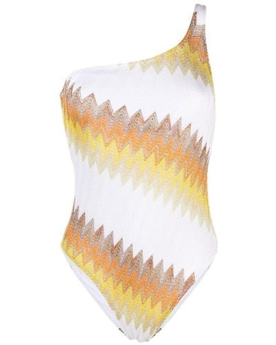 Missoni Zigzag Motif One-shoulder Swimsuit - White