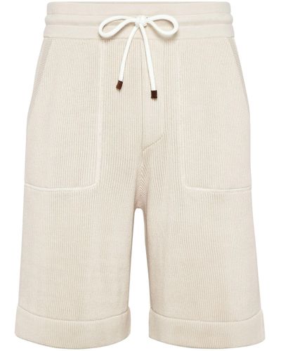 Brunello Cucinelli Drawstring-waist Fine-ribbed Shorts - Natural