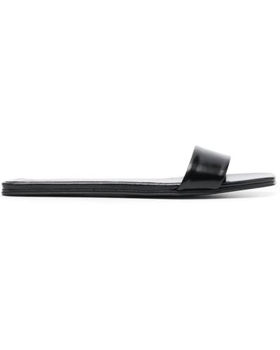 The Row Leather Square-toe Slides - Black