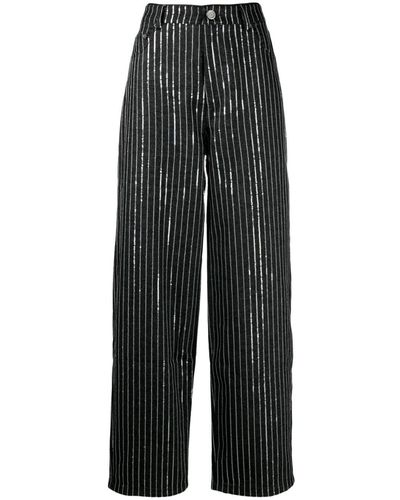 ROTATE BIRGER CHRISTENSEN Sequinned Striped Wide-leg Trousers - Black