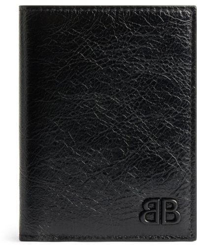 Balenciaga Monaco Crinkled Leather Bifold Wallet - Black