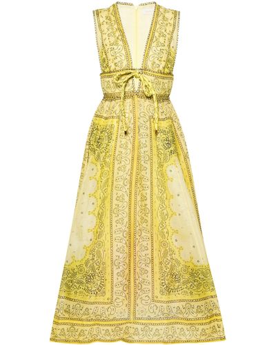 Zimmermann Bow-detail Sleeveless Linen And Silk-blend Midi Dress - Yellow