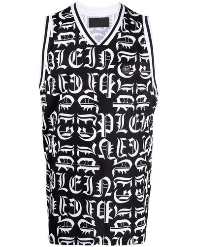Philipp Plein Basketball Gothic Print Vest Top - Black