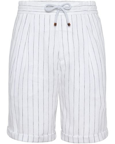 Brunello Cucinelli Striped Linen Shorts - White
