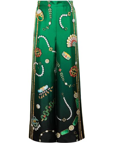 Casablancabrand Graphic-print Silk Trousers - Green