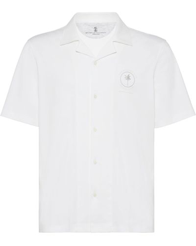 Brunello Cucinelli Logo-print Cotton Shirt - White