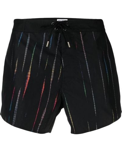 Saint Laurent Black Stripe Print Swim Shorts