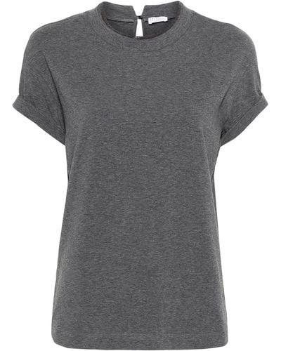 Brunello Cucinelli Bead-embellished T-shirt - Gray