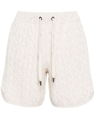 Brunello Cucinelli Sequin-embellished Cable-knit Shorts - White