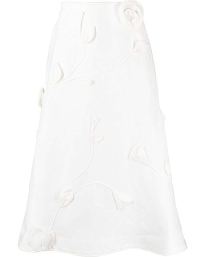 Zimmermann Matchmaker Floral-appliquè Linen Skirt - White