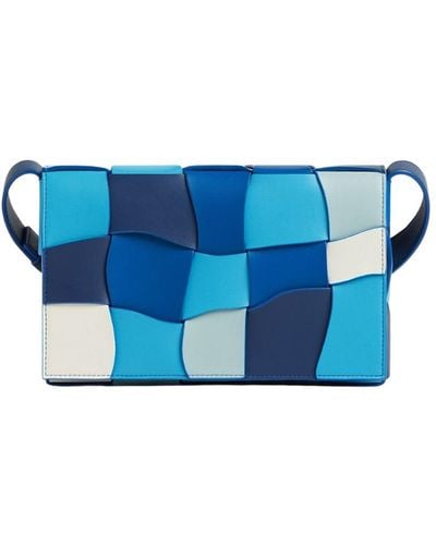 Bottega Veneta Cross/body Bag In Intreccio Leather With Multicoloured Wave Pattern - Blue