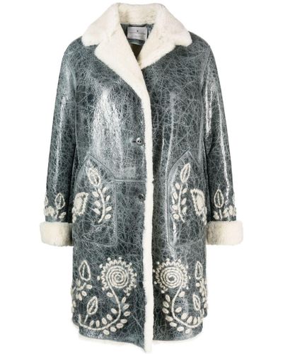 Ermanno Scervino Embroidery-embellished Shearling-lining Coat - Gray