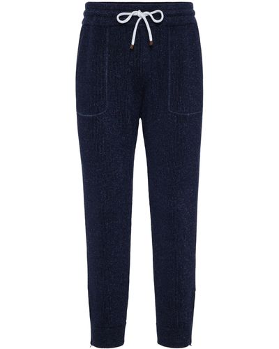 Brunello Cucinelli Ribbed-knit Cotton-blend Track Pants - Blue