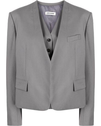 Low Classic V-neck Wool Vest And Blazer Set - Grey
