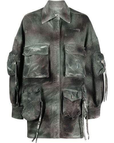 The Attico Fern Distressed Denim Jacket - Grey