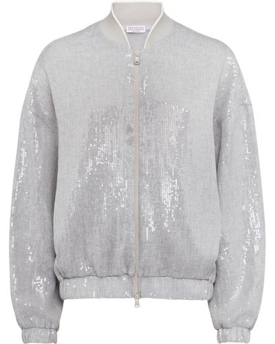 Brunello Cucinelli Sequin-embellished Bomber Jacket - Gray