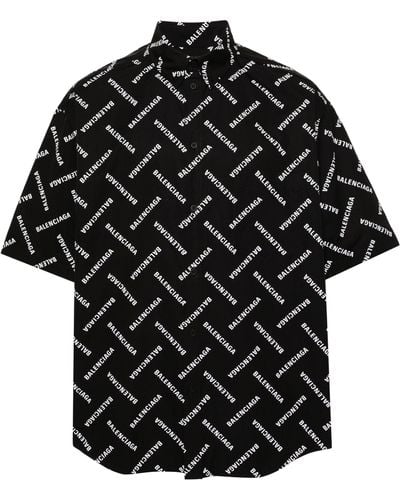 Balenciaga Logo-print Cotton Shirt - Black