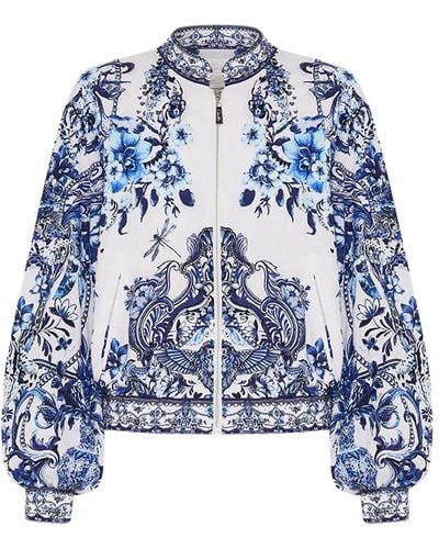 Camilla Bomber Jacket With Shirred Cuff - Blue