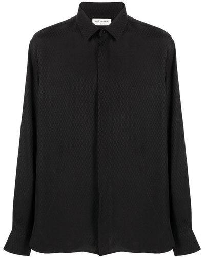 Saint Laurent Diamond-jacquard Silk Shirt - Black