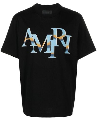 Amiri staggered Logo-print Cotton-jersey T-shirt - Black