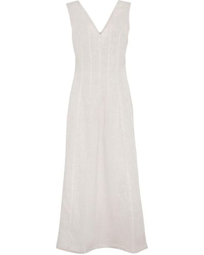 Brunello Cucinelli V-neck Linen Maxi Dress - White
