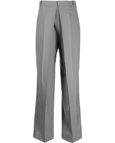 Low Classic Pleated Wool Tailored Trousers - Grey