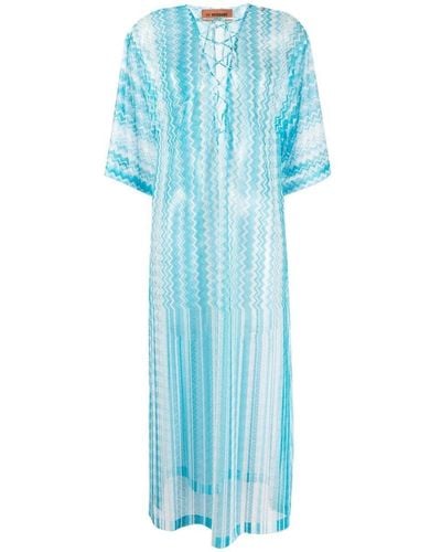 Missoni Striped Short-sleeved Beach Dress - Blue